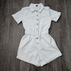 SHEIN White Short-Sleeve Button-Front Romper